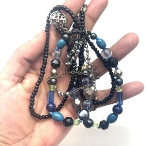 Vintage Designer Signed PD Crown Acrylic Beaded Necklace 21" Silver Tone  B#8